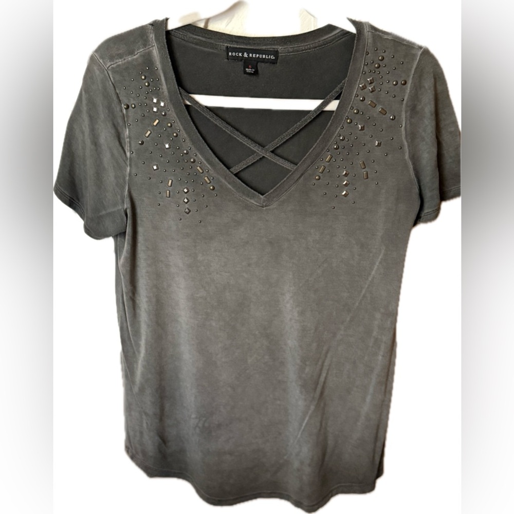 Rock & Republic Gray Studded Women's Top